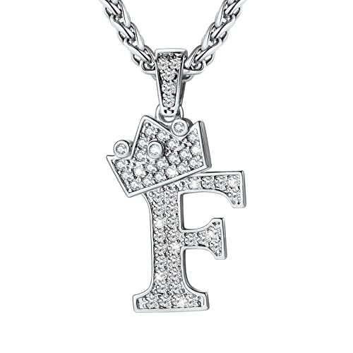 U7 Silber Kette für Damen Herren Halskette Krone Buchstaben F Kette Letter Anhänger mit Zirkonia Initiale Anfangsbuchstaben Halsreif Kettenanhänger Crown Necklace Halsschmuck Schmuck für Schwester von U7