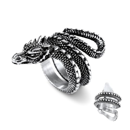 U7 Silber Ring Herren Männer Edelstahl Wikinger Drache Ring mit Gravur Vintage Lóng Motiv Großer Ring Fingerrring Hip Hop Siegelring Street Bandring Personalisiert Modeschmuck für Vatertag von U7