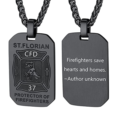 U7 St. Florian personalisiert Erkennungsmarke + Halskette schwarz Heilige Florian Achteck Form Anhänger mit Weizenkette Schutzpatron der Feuerwehrmann Modeschmuck Accessoire U7 St. Florian personalisiert Erkennungsmarke + Halskette schwarz Heilige Florian Achteck Form Anhänger mit Weizenkette Schutzpatron der Feuerwehrmann Modeschmuck Accessoire von U7