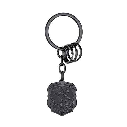 U7 St. Michael Erzengel Schlüsselanhänger schwarz Edelstahl Heilige Michael und Vaterunser Schlüsselring Schutz Patron Amulett Key Chain Key Ring von U7