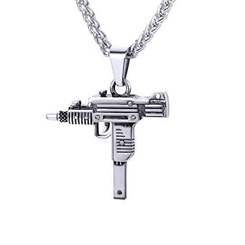 U7 Sturmgewehr Mini UZI Anhänger Halskette Edelstahl Coole Armee Gewehr Form 60cm/3mm Weizenkette Männer Jungen Hip Hop Modeschmuck für Geburtstag von U7