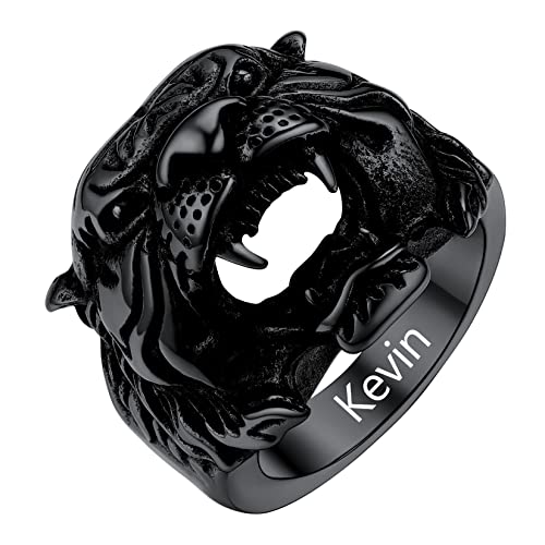 U7 Tiger Amulett Ring Schwarz Tribal Tigerskopf Ring personalisiert Herren Vintage Biker Statement Ring mit Tiger Motiv Großer Fingerring Modeschmuck Accessoire(Ring Größe 72) von U7