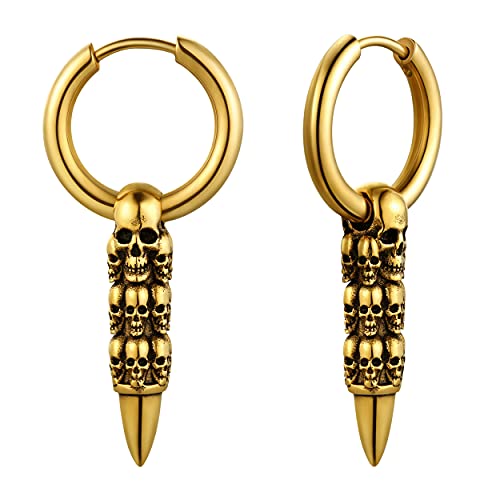 U7 Ohrringe Gold Edelstahl Herren Creolen mit Totenkopf Schädel Anhänger Gold Damen Ohrringe Gold Hoop Creolen Gold Skull Totenkopf Ohrstecker Creolen Ohr Piercing Ohrschmuck Modeschmuck für Party von U7