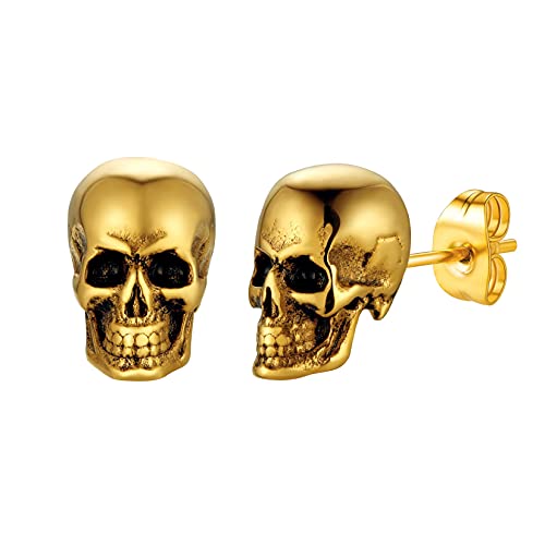 U7 Edelstahl Ohrringe Damen Gold Totenschädel Creolen Herren Punk Skull Stud Ohrstecker Männer Totenkopf Ohr Piercing Ohrschmuck Personalisiert Schmuck für Ehefrau von U7