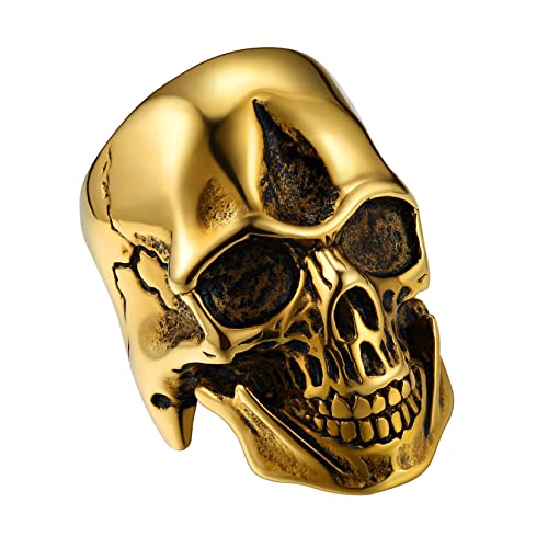 U7 Totenkopf Ring für Männer 18k vergoldet Vintage Gotik Totenschädel Statement Ring Biker Hip Hop Roker Ringe Modeschmuck Accessoire für Vater Ehemann(Ring Größe 69) von U7