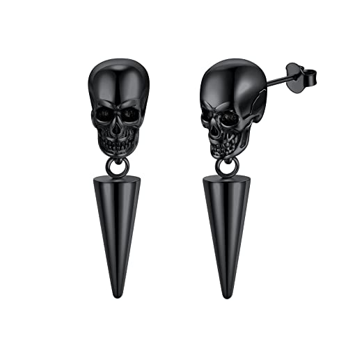 U7 Totenschädel Lange Ohrringe mit spitzem Kegel-Totenkopf Edelstahl Schädel Piercing Ohrstecker Gotik Biker Punk Rock Modeschmuck für Halloween 08: Schwarz von U7