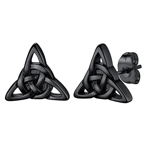 U7 Triquetra Ohrstecker für Herren Damen Schwarz Edelstahl Dreiheitsknoten Design Piercing Ohrringe Punk Gotik Keltisch Knoten Modeschmuck Accessoire von U7