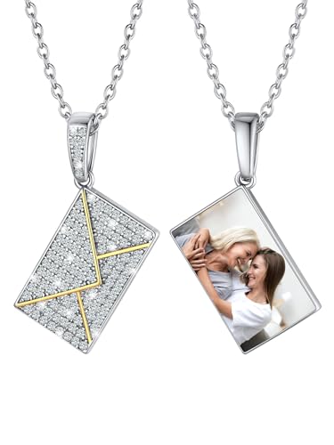 U7 Umschlag Kette Damen Personalisiert Halskette Medaillon mit Bild Briefumschlag Anhänger Fotokette Geständnis Liebe Memorial Kette mit Foto Kette mit CZ Envelope Locket Schmuck für Freundin von U7