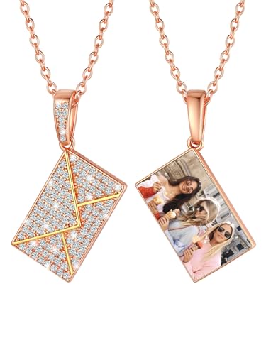 U7 Umschlag Kette für Damen Mädchen Medaillon mit Foto Umschlagkette Halskette mit Briefumschlag Kette Foto Memorial Kette CZ Anhänger Envelope Locket Fotokette Liebesbrief Modeschmuck für Tochter von U7