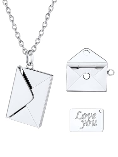 U7 Umschlag Kette für Damen Medaillon zum Öffnen mit Liebesbrief Umschlagkette Halskette mit Briefumschlag Kette mit Nachricht,love you'' Memorial Anhänger Envelope Locket Modeschmuck für Mutter von U7