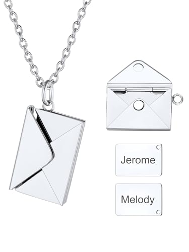 U7 Umschlag Liebesbrief Anhänger Damen Personalisiert Halskette mit Medaillon Silber Briefumschlag Liebe Umschlagkette mit Gravur Kette Envelope Locket Necklace Memorial Schmuck für Schwester von U7