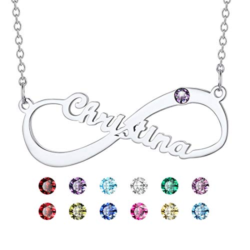 U7 Unendliche Kette mit Name personalisiert Edelstahl Infinite Namenskette mit Geburtsstein Schlüsselbein Kette für Damen Mädchen einzigartiger Modeschmuck Souvenir für Geburtstag Valentinstag von U7