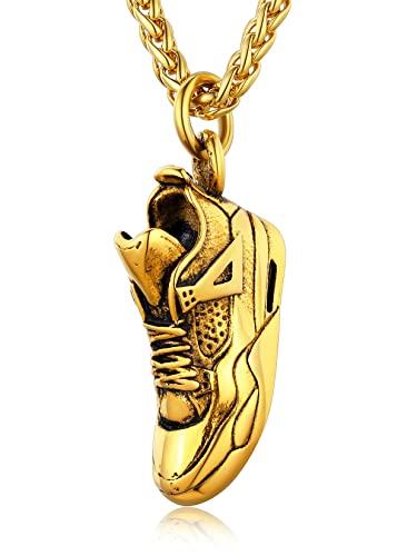 U7 Herren Kette 18k vergoldet Sport Schuh Form Anhänger Halskette 55+5cm Weizenkette verstellbar Hip Hop Halskette Fashion Modeschmuck für Männer Jungen Gold von U7