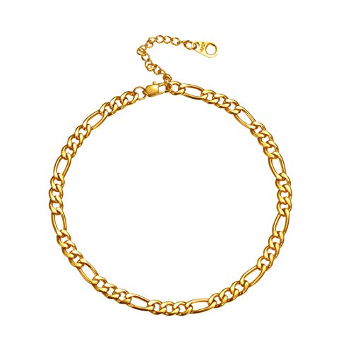 U7 Fußkette für Männer Frauen Klassische Figarokette Fußband 22+5cm/5mm 18k vergoldet Fußkettchen Simpel Stil Sommer Mode Strand Fußschmuck von U7