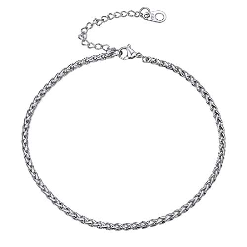 U7 Fußkette Armband Edelstahl 21+5cm/3mm Weizenkette Fußkettchen Klassische Simpel Stil Damen Herren Fußschmuck Sommer Fußbändchen Mode Strand von U7