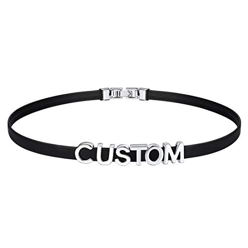 U7 Leder Choker für Damen Mädchen Schwarz personalisierte Halskette mit Buchstaben/Zahlen/Zeichen Name Kette Halsband DIY Lederhalsband Kropfbänder Punk Modeschmuck für Halloween Cosplay von U7