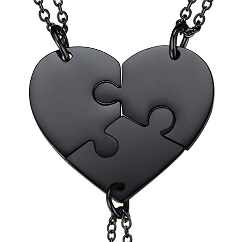 U7 Herz Puzzle Kette Schwarz Edelstahl 3 pcs Puzzle-Teile Anhänger Halskette Damen Mädchen Modeschmuck Weihnachten Accessoire für Freundschaft Familien von U7