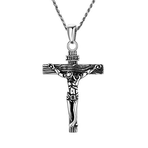 U7 Kruzifix Halskette Damen 925 Sterlingsilber Kordelkette und Kreuz Anhänger katholischen religiöser Modeschmuck Accessoire für Frauen Jahrestag Weihnachten von U7