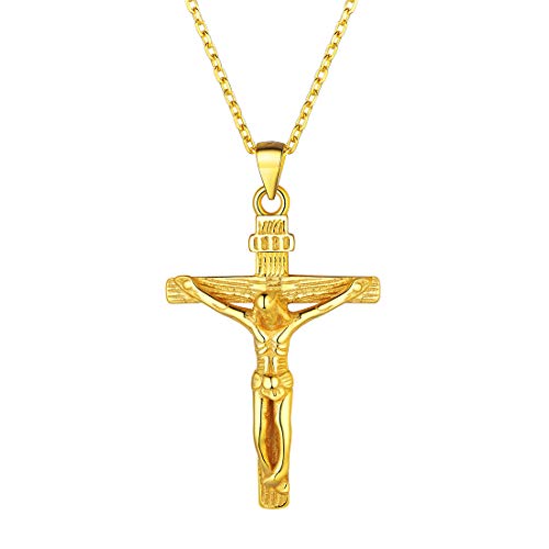 U7 925er Silber Kruzifix Halskette Damen 18k vergoldet Kette und Kreuz Anhänger katholischen religiöser Modeschmuck für Frauen Accessoire Jahrestag Weihnachten von U7