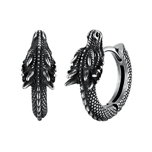 U7 Vintage Drachen Creolen Herren Huggie Kreolen Piercing Ohr Ohrstecker Edelstahl Ohrringe Ohrschmuck Lünette Coole Gotik Accessoire für Damen Männer 09 Silber von U7