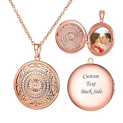 U7 Custom Rosegold Damen Locket Vintage Sonnenblume Halskette Herren Runde Anhänger Medaillon zum Öffnen mit Foto Amulett Freundschaftskette Souvenir Modeschmuck für Erntedanktag Jubiläum von U7