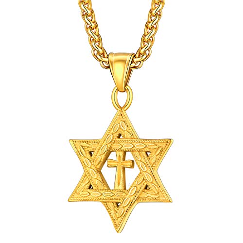 U7 Vintage Magen David Schmuck Hohle Hexagramm Kreuz Anhänger Halskette 18k vergoldet 60cm/3mm Weizenkette Herren Jungen religiöser Davidstern Schmuck Geschenk für Geburtstag von U7