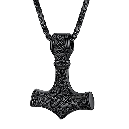 U7 Wikinger Amulett für Herren Schwarz Mjölnir Anhänger Halskette Keltischer Knoten Thors Hammer Talisman Kette Modeschmuck Accessoire für Geburtstag von U7