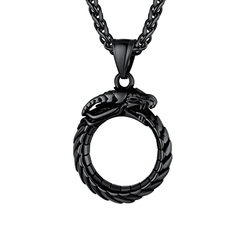 U7 Schwarz Anhänger für Herren Halskette mit Ouroboros Anhänger Nordische Drachen Kette Herren Viking Drachen Halsketten Edelstahl Kettenanhänger Glücksbringer Wikinger Schmuck für Valentinstag von U7