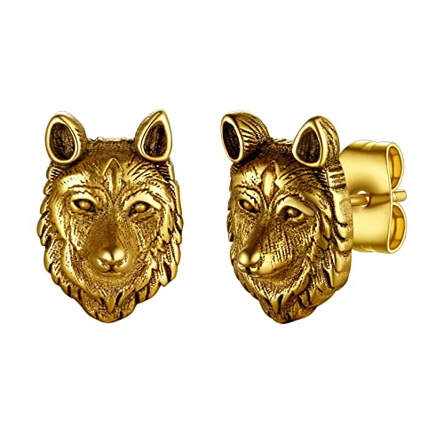 U7 Wikinger Wolf Ohrringe für Männer Frauen Gotik Punk Wolfskopf Ohrstecker 18k vergoldet Ohr Piercing Modeschmuck Accessoire von U7