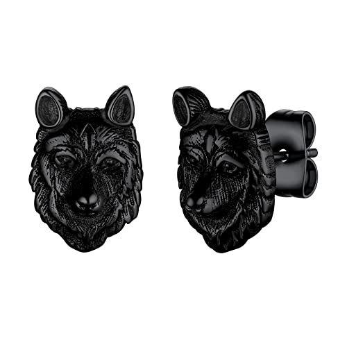 U7 Wikinger Wolfskopf Ohrstecker Edelstahl Herren schwarz Keltischer Wolf Ohrringe Vintage Wolf Ohrstecker Gotik Biker Punk Rock Tier Ohr Schmuck Ohr Piercing Modeschmuck Accessoire für Freund von U7