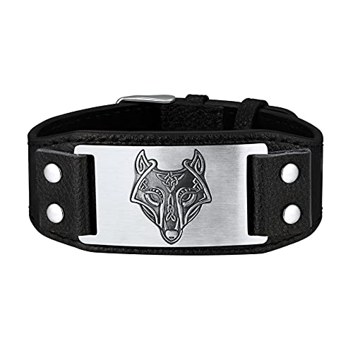 U7 Wolfskopf Motiv Manschetten Armband schwarz Keltischer Wolf Wickelarmband Nordische Wikinger Amulette Modeschmuck Accessoire von U7