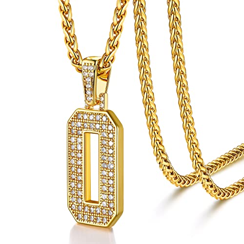 U7 Zahl 0 Halskette 18k vergoldet Zirkonia Iced Nummer Null Anhänger mit 55+5cm Weizenkette glitzernde Hip-Hop Ziffer Modeschmuck Accessoire für Herren Damen von U7