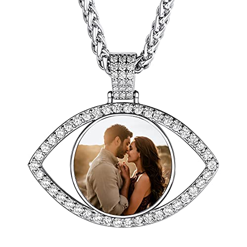 U7 Zirkonia Iced Foto Kette für Männer Frauen personalisiert Auge-Form Ahänger mit Weizenkette Bilder Halskette Souvenir Andenken Modeschmuck für Weihnachten Jahrestag von U7