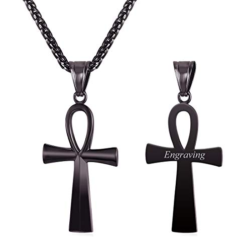 U7 personalisiert Anhänger Halskette schwarz Edelstahl Ägyptisches Zeichen Ankh Kreuz Anch-Kreuz Nilschlüssel Kettenanhänger mit 55cm Kette für Damen Herren U7 personalisiert Anhänger Halskette schwarz Edelstahl Ägyptisches Zeichen Ankh Kreuz Anch-Kreuz Nilschlüssel Kettenanhänger mit 55cm Kette für Damen Herren von U7