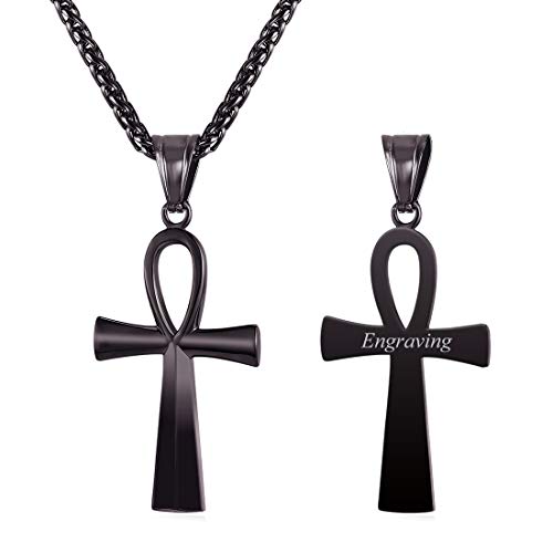 U7 personalisiert Anhänger Halskette schwarz Edelstahl Ägyptisches Zeichen Ankh Kreuz Anch-Kreuz Nilschlüssel Kettenanhänger mit 55cm Kette für Damen Herren von U7