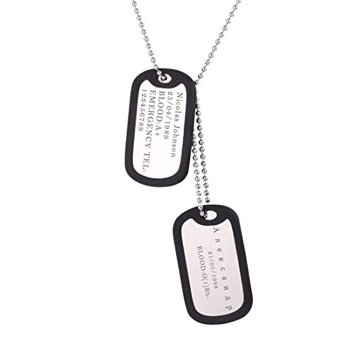 U7 personalisiert Dog Tag Anhänger Halskette zwei Militärischen Erkennungsmarken mit 60cm Kugelkette Männer Frauen Edelstahl Armee Stil Modeschmuck schwarz Silikon Rahmen von U7