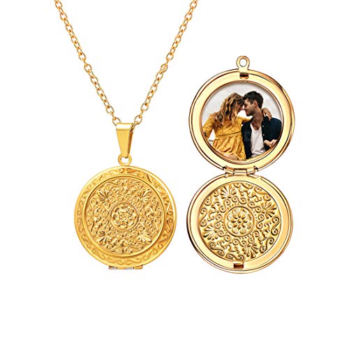 U7 Locket Europäisch Blumen Custom Medaillons für Damen Retro Rund Medaillon zum Öffnen für Bilder Foto 18K Anhänger Halskette Amulett Souvenir Kettenanhänger Mode Personalisiert Schmuck für Herren von U7