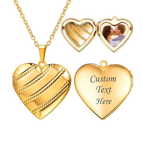 U7 Damen Herz Medaillon zum Öffnen für Bilder Foto Halskette Streifen Amulett Souvenir Anhänger Gold Herzanhänger Custom Kettenanhänger Modeschmuck für Weihnacht Mädchen Mutter von U7