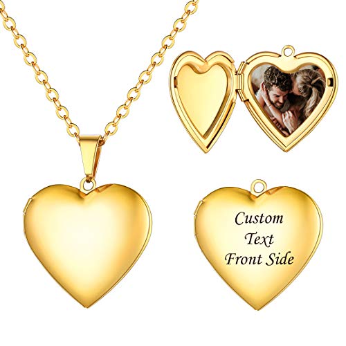 U7 Herz Medaillon zum Öffnen Gelbgold überzogend Photo Bilder Amulett Souvenir Erinnerung Glänzend Herz Anhänger Custom Halskette Herzanhänger Fotokette Schmuck für Damen Mädchen Mutter von U7