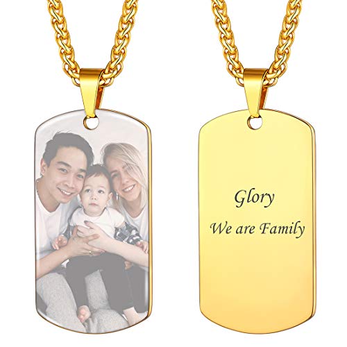 U7 personalisiert Militärische Erkennungsmarke für Damen Herren 18k vergoldet Kette mit Foto und Texte Gravur Dog Tag Anhänger mit 55+5cm Kette einzigartiges Souvenir Geschenk für Jahrestag Geburtstag von U7