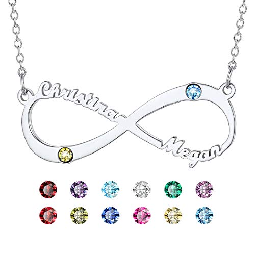 U7 personalisiert Namenskette Unendlichkeitszeichen Kette mit 2 Namen Geburtssteine Edelstahl Schlüsselbein Kette Infinity Freundschaft Modeschmuck Souvenir für Weihnachten Valentinstag von U7