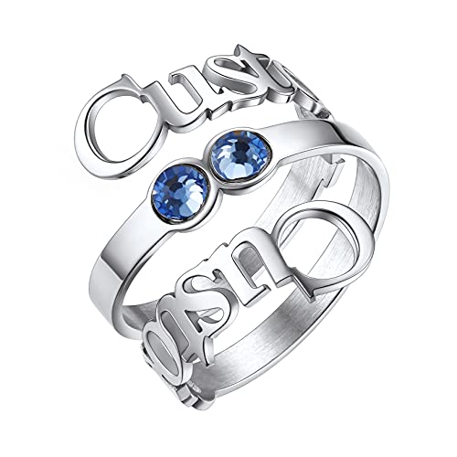 U7 personalisiert Namensring Edelstahl Offener Ring mit 2 Geburtssteine & Namen Ehering Trauring Freundschaftsring Modeschmuck Accessoire für Hochzeit Geburtstag von U7