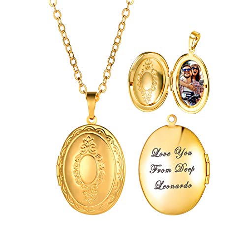 U7 Oval Medaillons für Damen Custom Vintage Medaillon zum Öffnen für Bilder Foto Halskette 18k vergoldet Personalisiert Anhänger Amulett Souvenir Erinnerung Kettenanhänger Schmuck für Valentinstag von U7