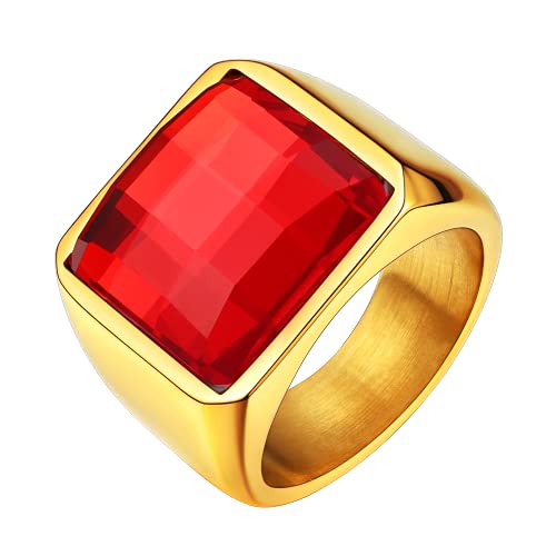 U7 Quadrat Geburtsstein Ring für Herren Damen Fingerring Edelstahl Herren Gold Siegelring mit Gravur Solitärring Namenring Männer Bandringe Statement Ring Versprechensring Modeschmuck für Ehemann von U7