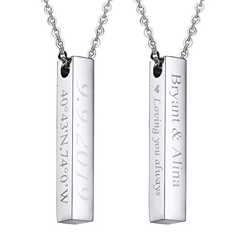 U7 personalisiert Stäbchen Kette für Damen Mädchen Name Gravur 3D Stab Quader Anhänger Halskette Edelstahl Minimalistische Parternschaft Modeschmuck Geschenk für Weihnachten Jahrestag von U7