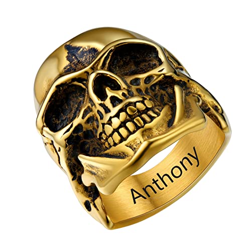 U7 personalisiert Totenkopf Ring für Männer 18k vergoldet Vintage Gotik Totenschädel Statement Ring Biker Hip Hop Roker Ringe Modeschmuck Accessoire für Vater Ehemann(Ring Größe 69) von U7