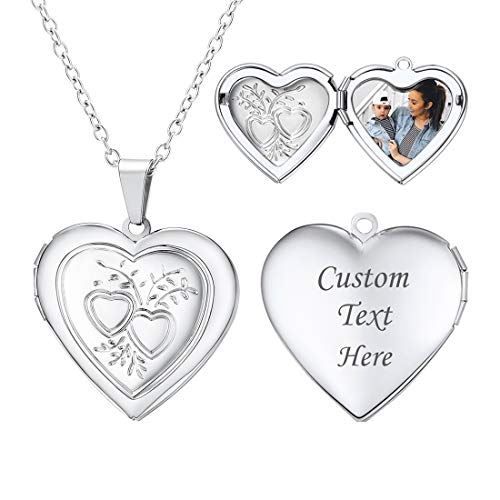 U7 personalisierte Doppel Herzen Anhänger für Damen platiniert Foto Kette Namen Gravur Herz Medaillon zum Öffnen mit Kette Photo Bild Amulett Modeschmuck für Valentinstag Muttertag von U7