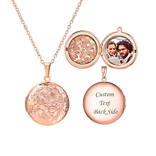 U7 Rosegold Jungen Locket Druckenmuster Medaillons für Damen Charm Rund Medaillon zum Öffnen für Bilder Foto Anhänger Halskette Amulett Souvenir Kettenanhänger Mode Personalisiert Text Foto Schmuck von U7