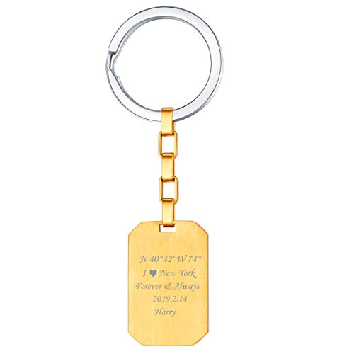 U7 personalisierter Ackteck Form Schlüsselanhänger Damen Herren 18k vergoldet Schlüsselanhänger mit Name Texte Gravur Keychain Accessoire für Geburtstag Jahrestag von U7