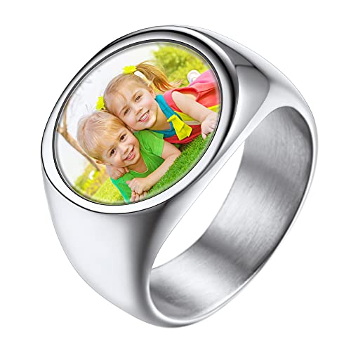 U7 personalisierter Oval Siegelring Gravur mit Farbbild/Schwarzes Bild Edelstahl benutzerdefiniert Foto Ring für Männer Frauen Memorial Modeschmuck für Geburtstag Weihnachten von U7